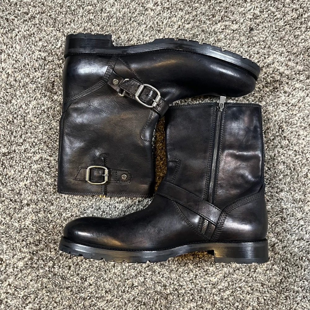 Jimmy Choo Mens Black Leather Engineer Boots Buckle Zip Moto Italy 44 US 11